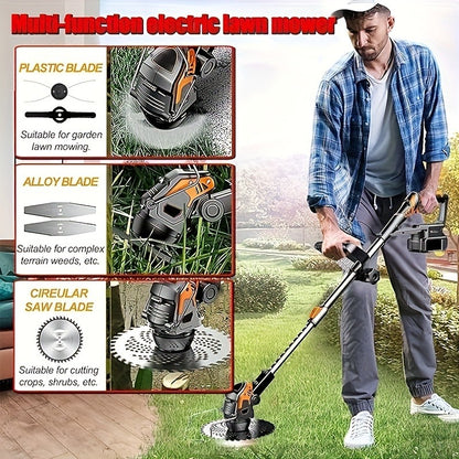 Cordless String Trimmer 24V 800W – Weed Wacker with 2 Batteries, Charger & 3 Blades, Adjustable Head, Brush Cutter & Lawn Edger