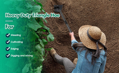 Garden Hoe Triangle Heavy Duty Carbon Steel with Adjustable 15–72 Inch Long Handle, Sharp Triangular Blade for Weeding, Digging, Soil Loosening and Edging