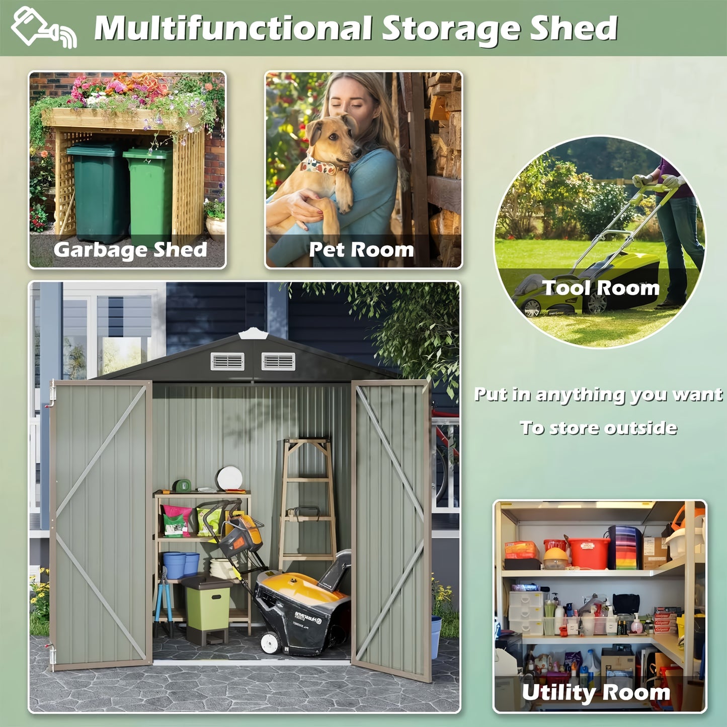 Outdoor Metal Storage Shed with Lockable Doors & Air Vent