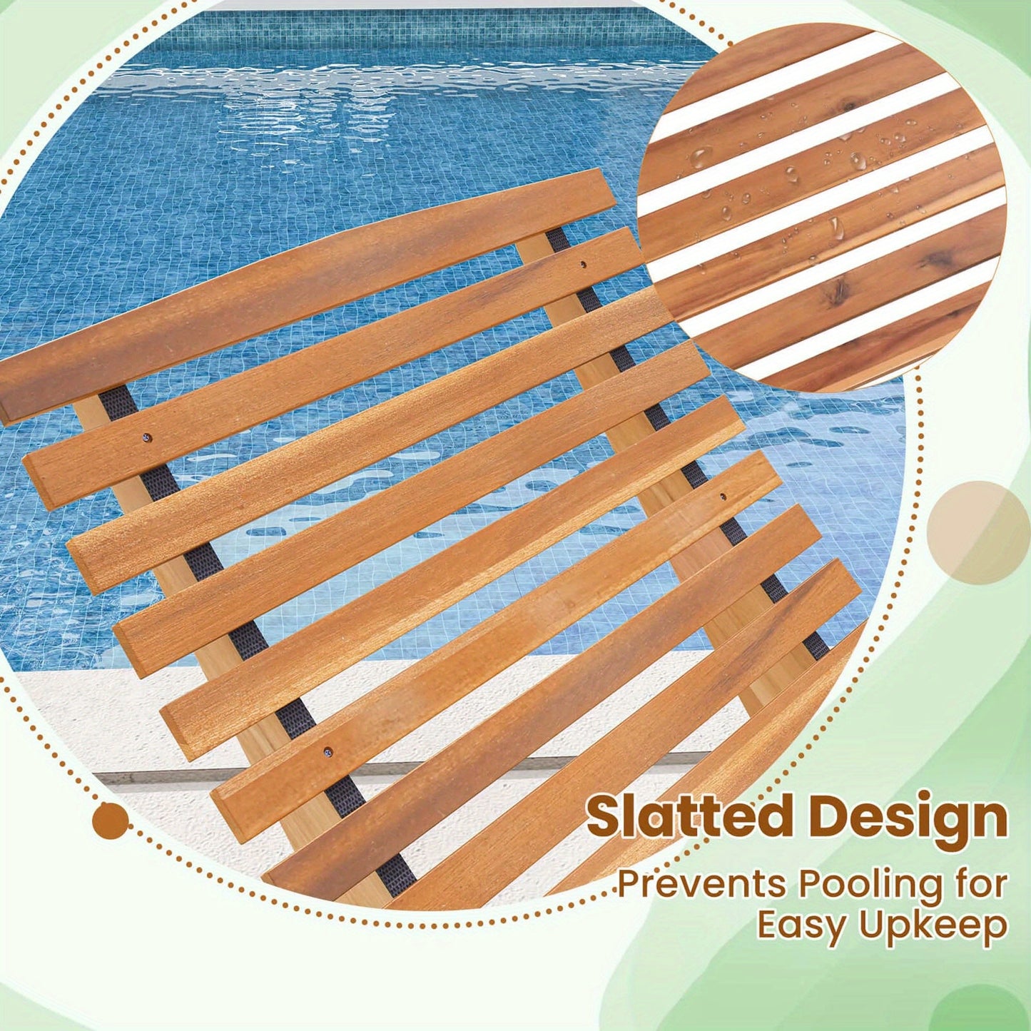 Acacia Wood Rocking Chaise Lounge Outdoor High Back Ergonomic Slatted Seat Stopper 350lb Patio Rocker for Deck Poolside Garden