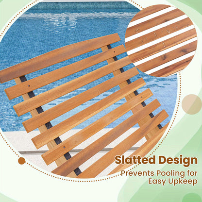 Acacia Wood Rocking Chaise Lounge Outdoor High Back Ergonomic Slatted Seat Stopper 350lb Patio Rocker for Deck Poolside Garden