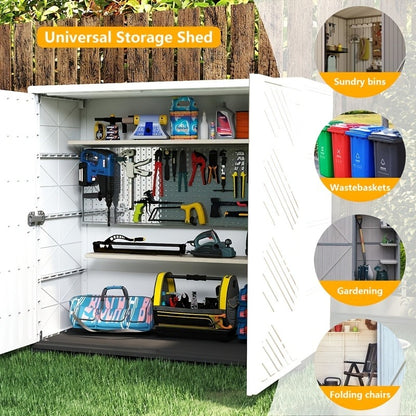 Outdoor Storage Cabinet with Doors & Metal Shelves | Resin