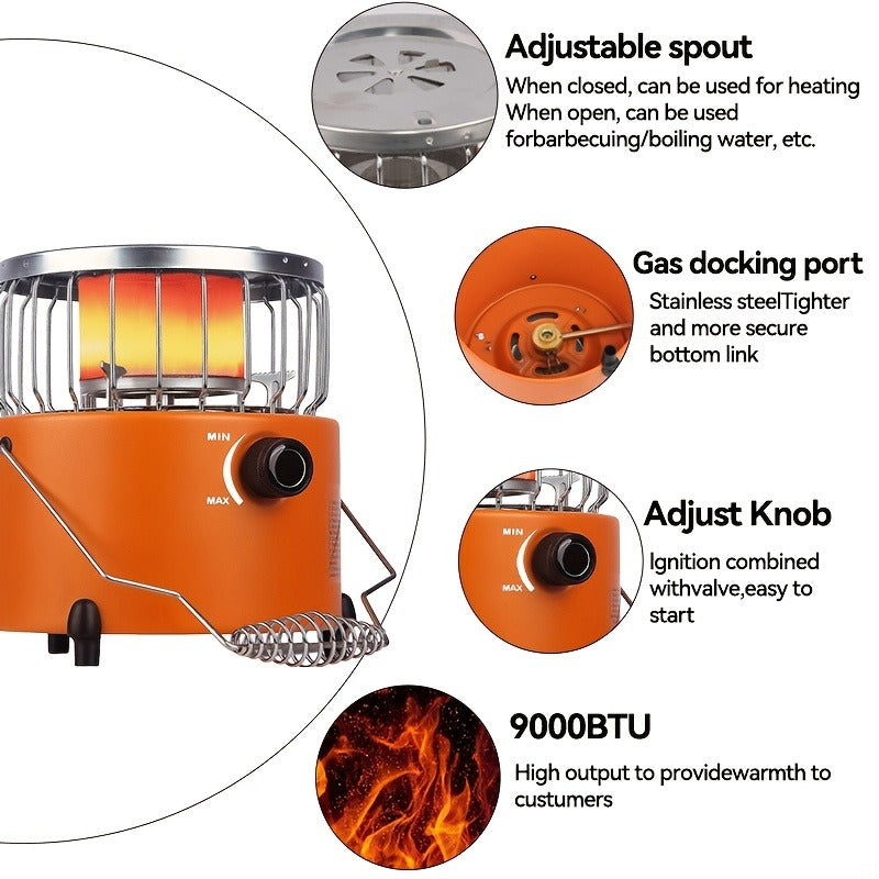 Camping Gas Stove Heater 9000 BTU 2-in-1 Portable Propane Indoor Outdoor Stove with Adjustable Flame, Stainless Steel 10.7x7 Inch, for Cooking, Heating & Emergency Preparedness — VAETTLO