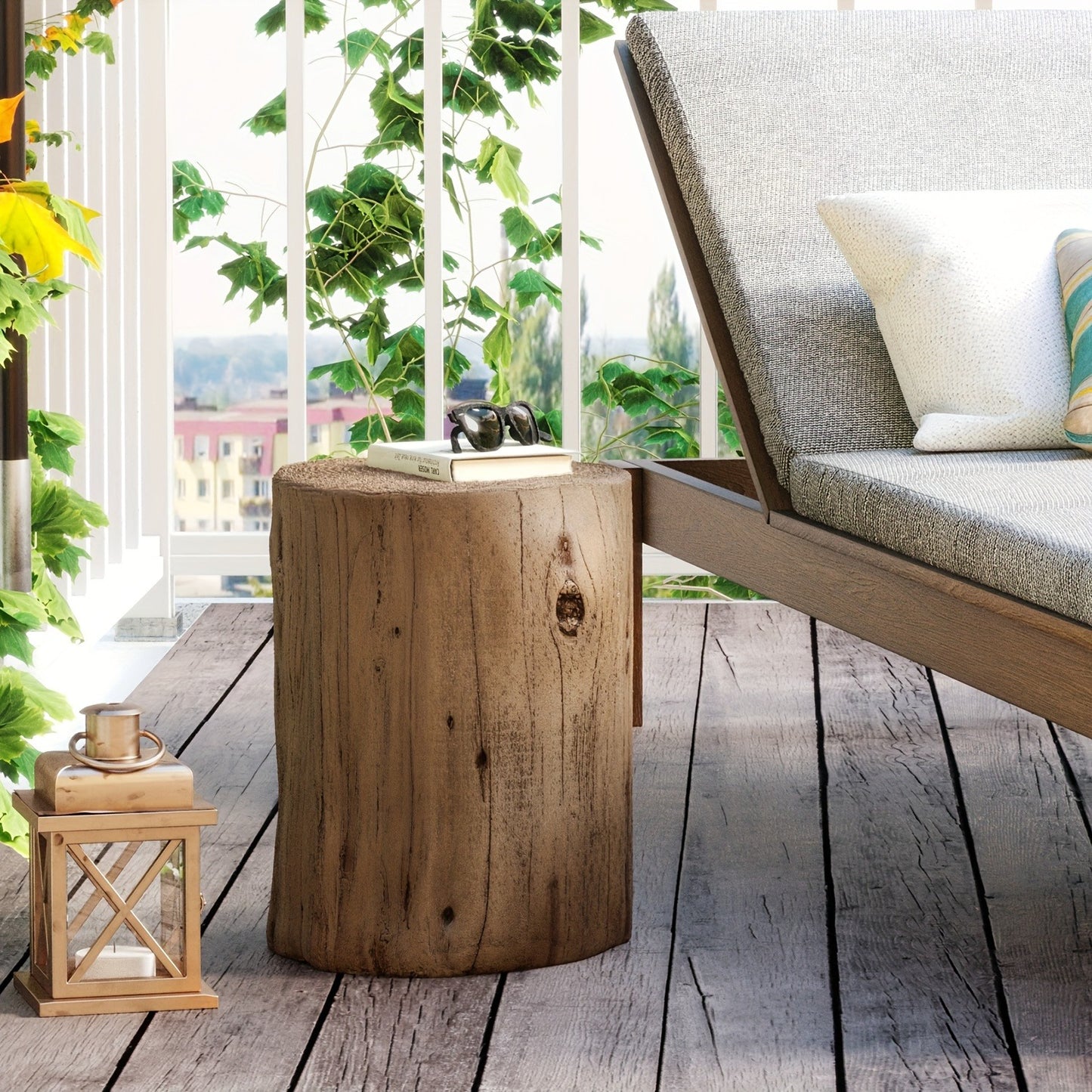 Tree Stump Side Table Outdoor Indoor | 220 Lbs Capacity Faux Wood Accent Table, All-Weather Magnesia, Plant Stand, Patio Stool & End Table for Porch Balcony Garden Living Room