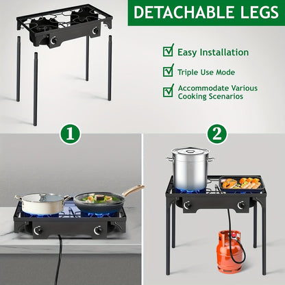 Propane Camp Stove 225000 BTU High-Pressure Burner Portable Outdoor Cooking Stove Detachable Legs Stainless Steel 1/2/3 Burner
