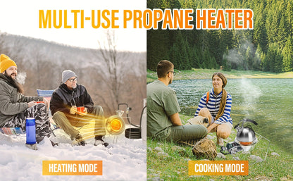 Portable Propane Heater 15,000 BTU with 8ft Hose & Piezo Igniter, 2-in-1 Propane Heater & Cooker, Tip-Over Protection, 3 Heat Settings – Camping, Garage, Patio, Ice Fishing, Hunting