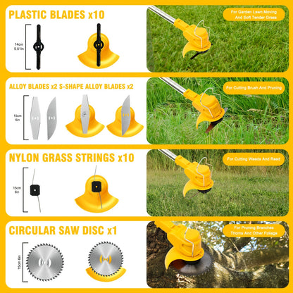 21V Cordless Lightweight Weed Trimmer & Edger. Comes with 1/2 Batteries and Charger. 3-in-1 Cordless Grass Trimmer, Edger, and Brush Cutter. Powerful and Long-Lasting. for Lawn, Yard, and Garden.