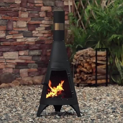 Outdoor Fire Pit Heater with Chimney Design 45-Inch Sitting Height Wood Burning Patio Stove with Mat, Poker & User Manual, Freestanding Backyard Heater for Garden, Patio, Camping & Outdoor Gatherings