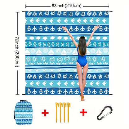 Sandproof Beach Blanket Oversized Extra Large Quick Dry Picnic Mat for Beach Camping Travel – Bohemia Dolphin Sailor Turtle Fish Patterns, 2-10 Adults