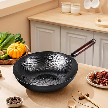 Wok Set Cast Iron 12.6 Inch Nonstick with 13 Accessories – Natural Nonstick No Chemical Coating Stir Fry Pan with Lid & Detachable Handle | Gas Electric Induction Ceramic Stovetop Kitchen Gift