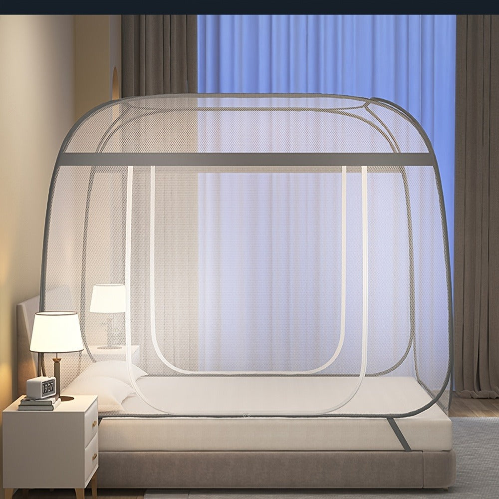 Mosquito Net Canopy Bed – Yurt Style 360° Full Coverage, Stainless Steel Frame, Easy Open Design for Bedroom, Dorm & Outdoor, Multiple Sizes, Grey & Blue