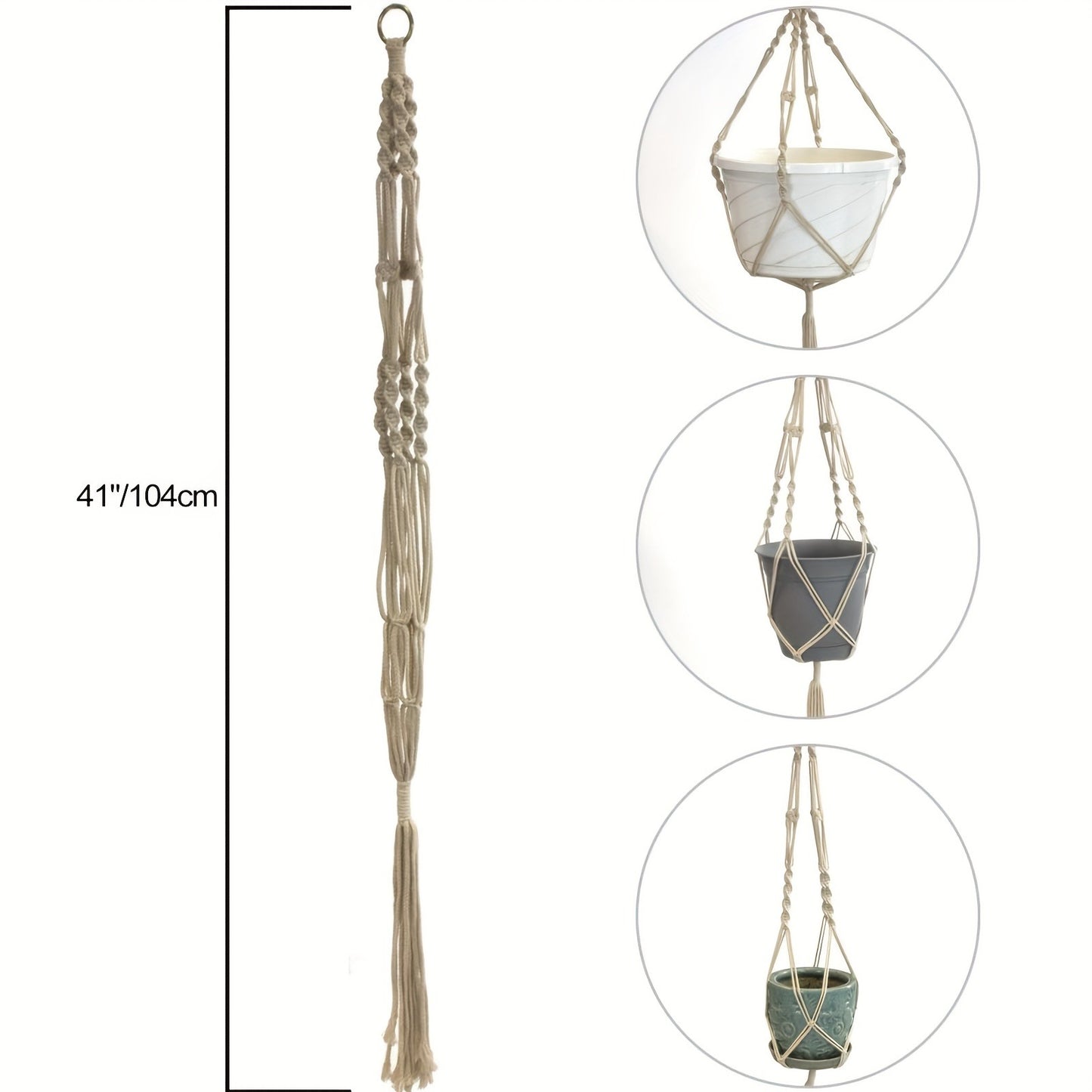 Macrame Hanging Planter Set of 4 Boho Rope Basket Plant Pot Holder for Indoor Outdoor - Decorative Hanging Organizer Net for Bedroom Living Room Garden Balcony Wall Decor