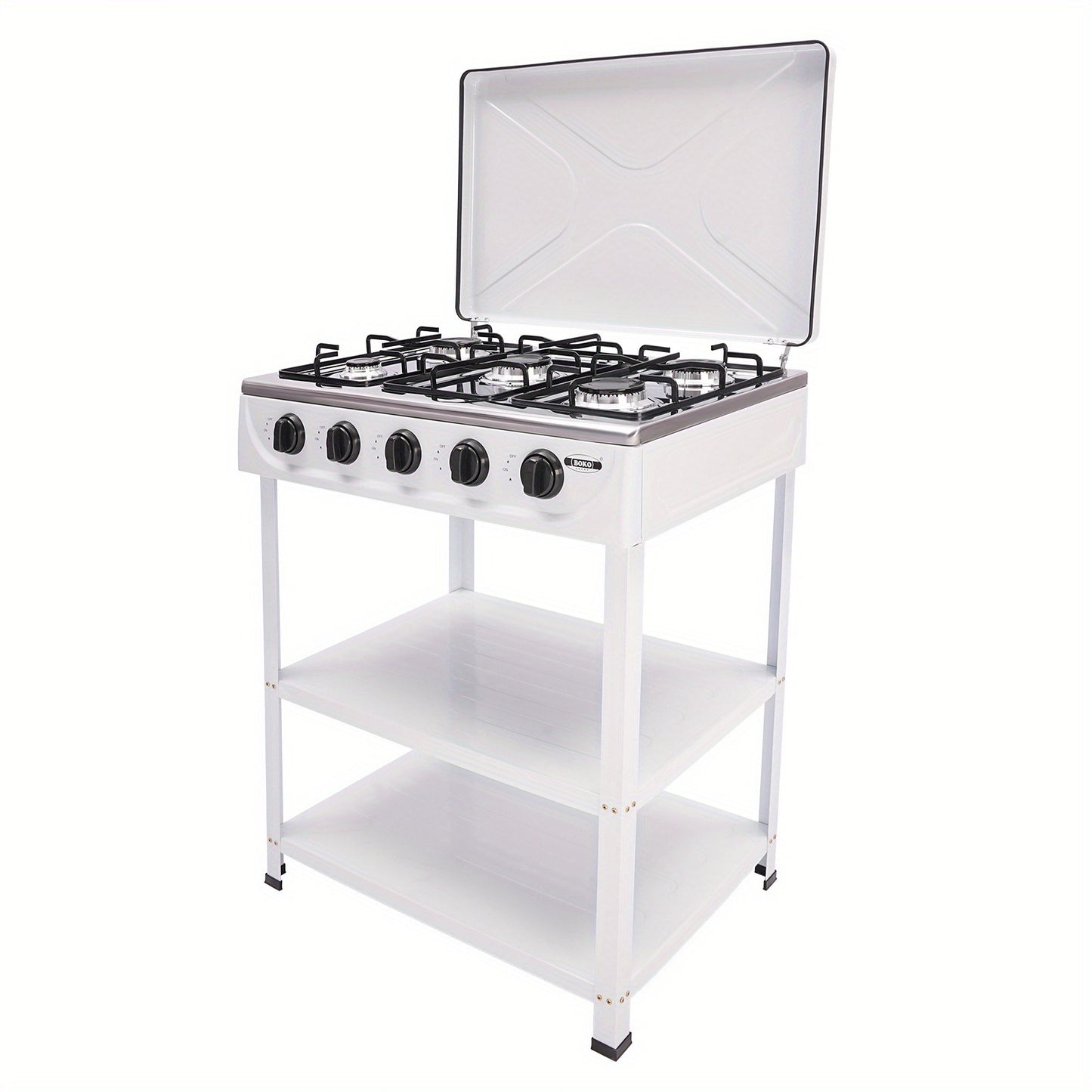5-Burner Gas Stove CNCEST Portable Natural Gas Stove | 2.5kW Per Burner | Freestanding Outdoor Cooking Stove for RV, Camping, Tailgating & Backyard | White, 64×44.5cm