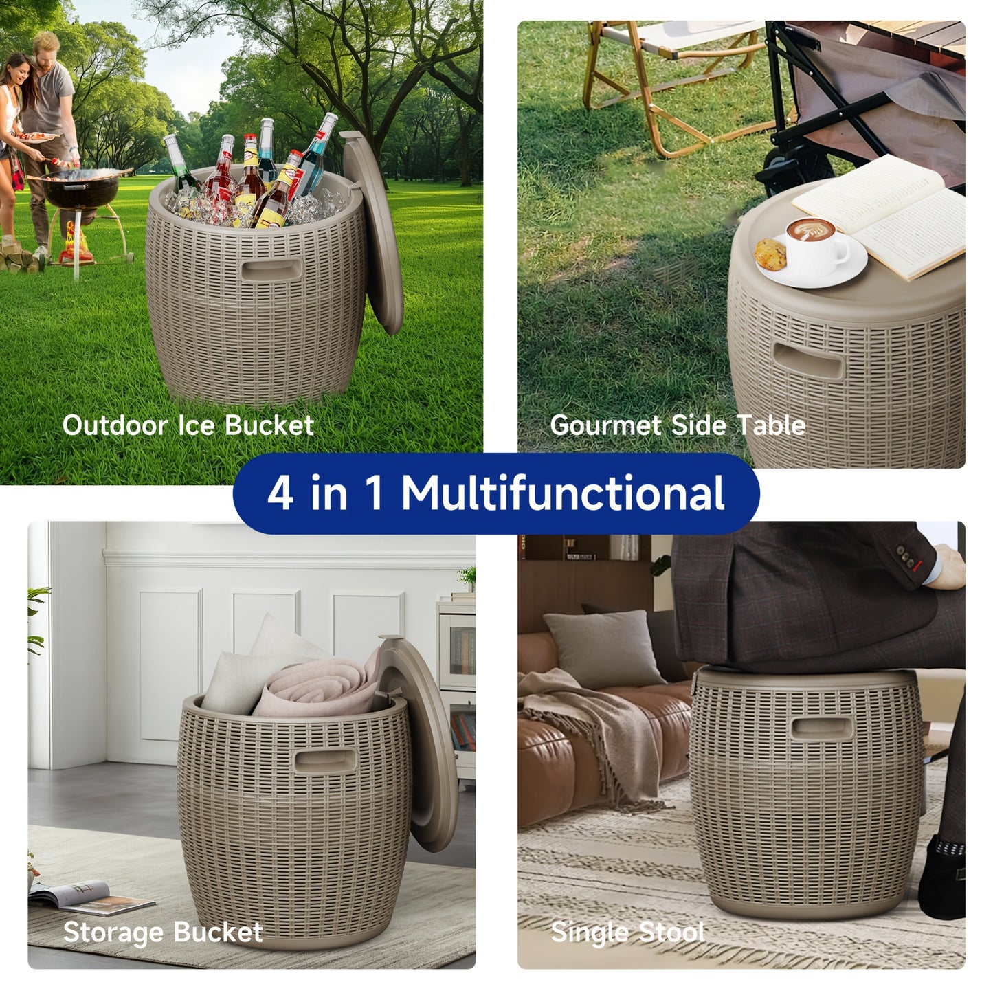 Outdoor Storage Bin 40L Rattan Deck Box UV Protected Weather Resistant