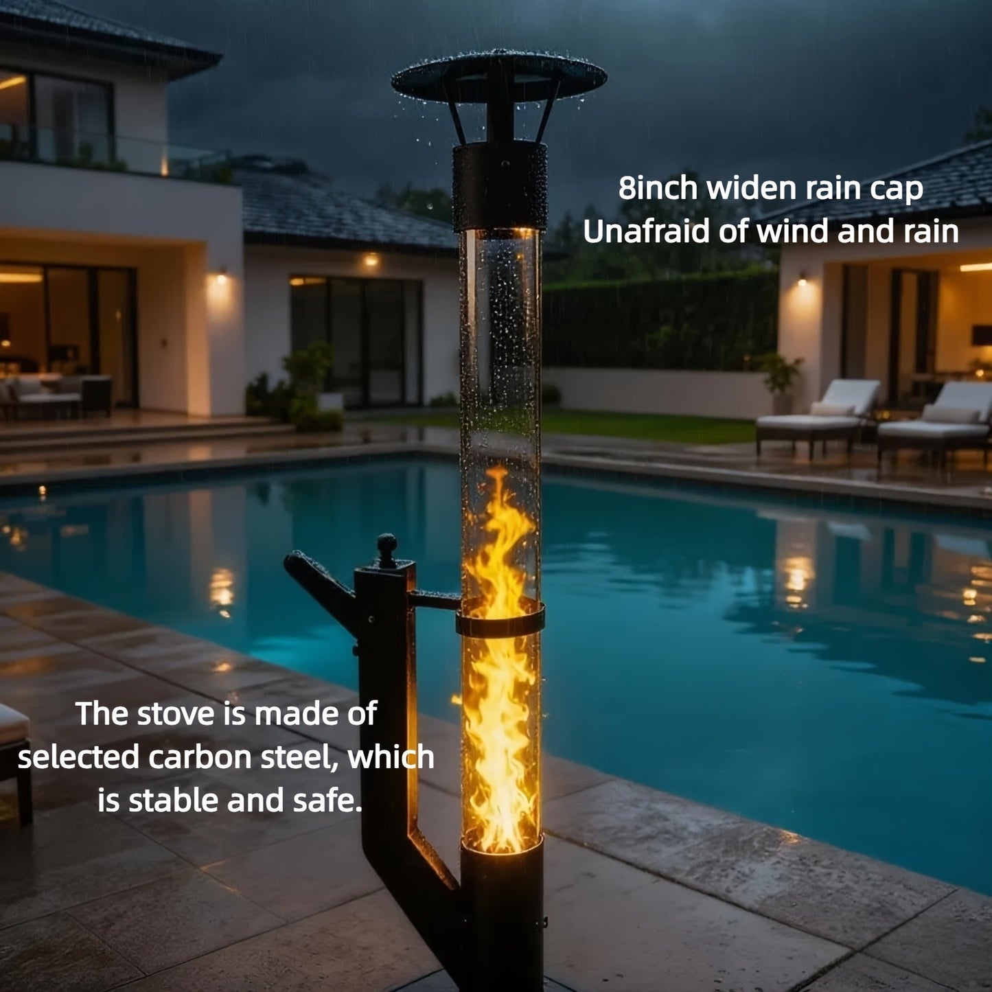 Wood Pellet Patio Heater Portable Gravity Feed Rocket Stove with Glass Tube Flame, Smokeless Non-Electric Outdoor Fire Pit for Backyard, Deck, Camping & RV, Available in 61" & 70" Models