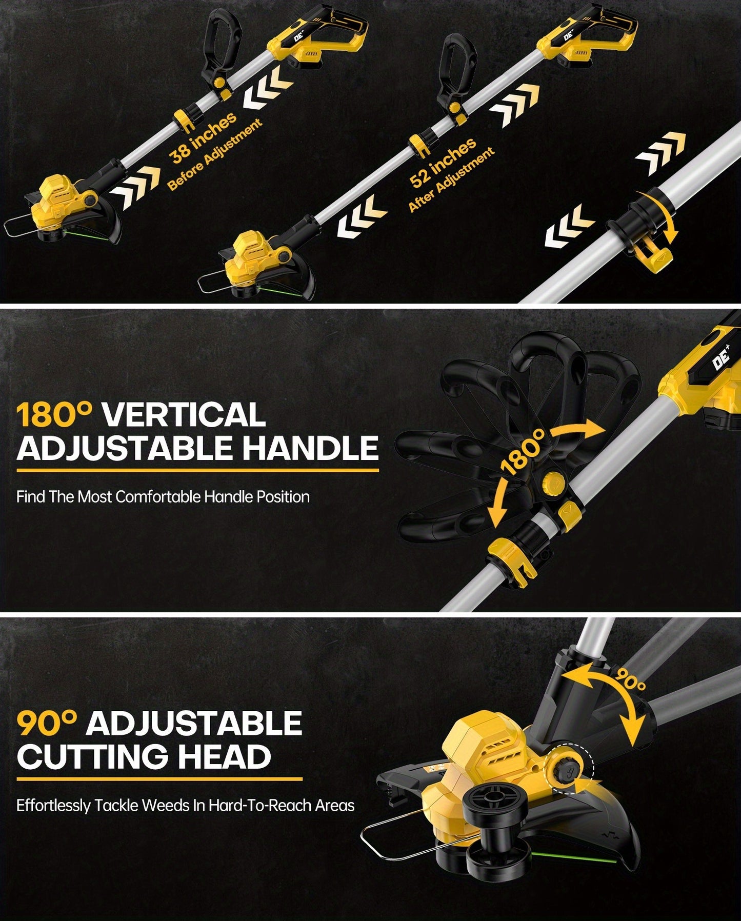 Cordless String Trimmer for DeWalt 20V Max, 12-Inch 20000RPM Brushless 3-in-1 Weed Eater with Auto-Feed, 6 Blades & 4 Spools – Lawn Edger & Patio Cleaner, Tool Only