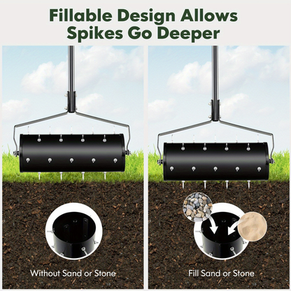 Fillable Drum Lawn Aerator Rolling Heavy Duty - 18 & 21 Inch Spike Roller with 51-Inch Metal Handle, Sand or Stone Fillable Drum for Deeper Soil Penetration, Manual Aeration for Garden Yard Patio