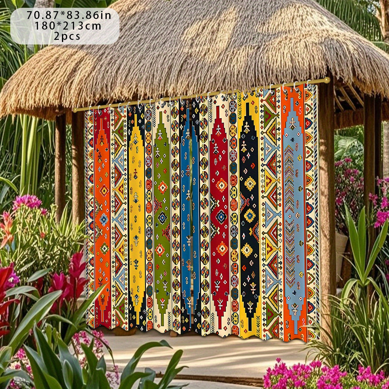 Outdoor Curtains Boho 2-Pack Sunshade Privacy Panels Artistic Pattern for Patio Porch Garden Courtyard Corridor Terrace Indoor Door Decor