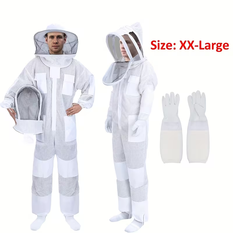 Beekeeping Suit Triple Layer Sting-Resistant Gloves 2 Veils S-3XL