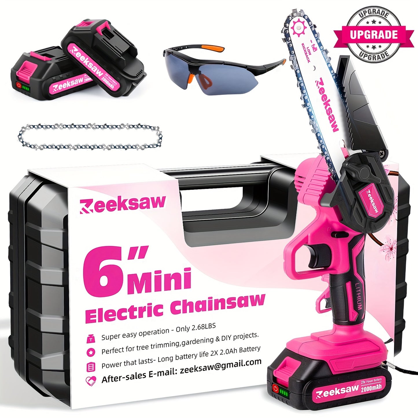 Mini Chainsaw for Women – 6-Inch Pink Cordless Electric Handheld Saw with Battery Level Display, Battery & Charger Included, Gardening Gift