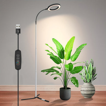 Plant Light Full Spectrum Gooseneck 360° | 3 Color Modes 10 Dimming Levels 3/6/12H Timer 65'' Telescopic Pole | Indoor Grow Lamp Large Plants Black White