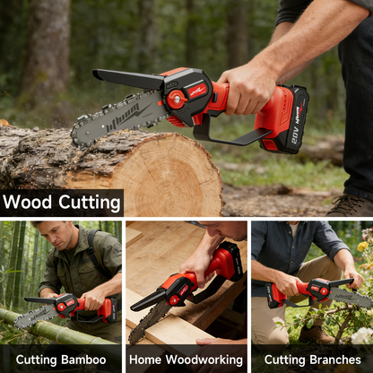 Mini Chainsaw Cordless 4 & 6 Inch Electric - Upgraded Portable Battery Chainsaw with Safety Lock, Splash-Proof Cover & Rechargeable Battery for Tree Pruning, Branch Cutting & Garden Use