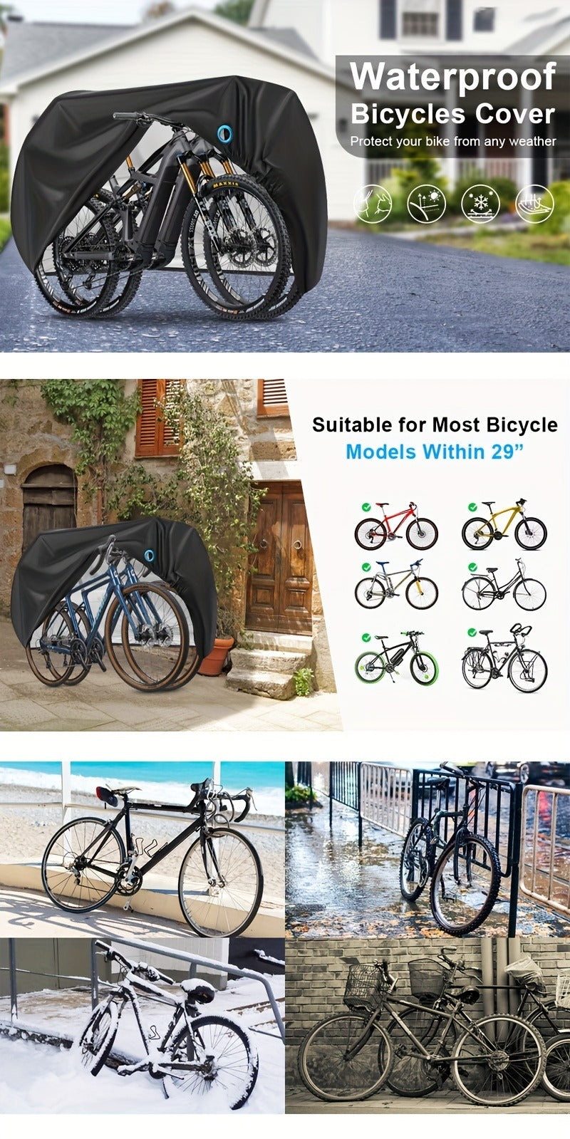 Waterproof Bike Cover for 2-3 Bikes – Heavy Duty Bicycle Cover with Lock Hole, UV & Rain Protection for Mountain, Road & Electric Bikes, Outdoor Use