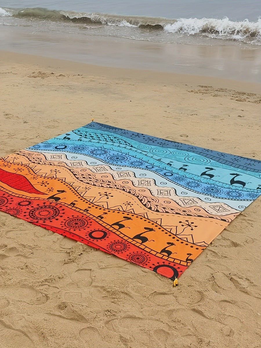 Bohemian Picnic Blanket Lightweight Quick-Dry Outdoor Mat 81"x79" – Fashion Beach Blanket for Camping, Travel, Beach Games & Vacation