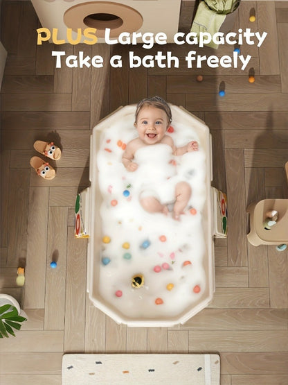 Foldable Baby Bathtub Portable Newborn Infant Tub with Drain Hole, Anti-Slip Base & Durable Multi-Functional Design for Home Travel Use, Ideal Baby Shower Gift