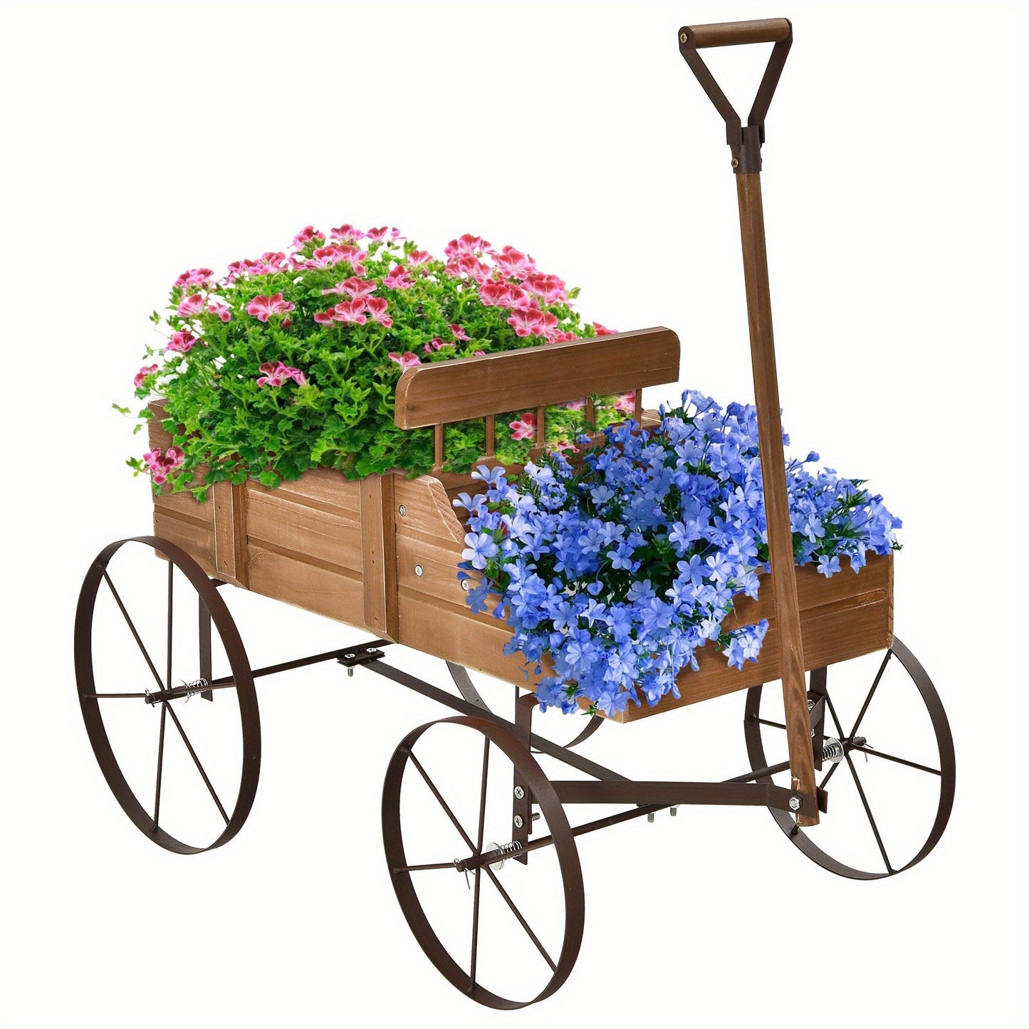 Wooden Flower Stand with 4 Wheels – Rolling Plant Trolley for Garden, Balcony & Terrace