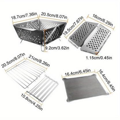 Wood Burning Camp Stove Portable Stainless Steel | Mini Folding Charcoal BBQ Grill | Lightweight Camping Wood Stove Burner | Outdoor Hiking Backpacking Accessory, 670g