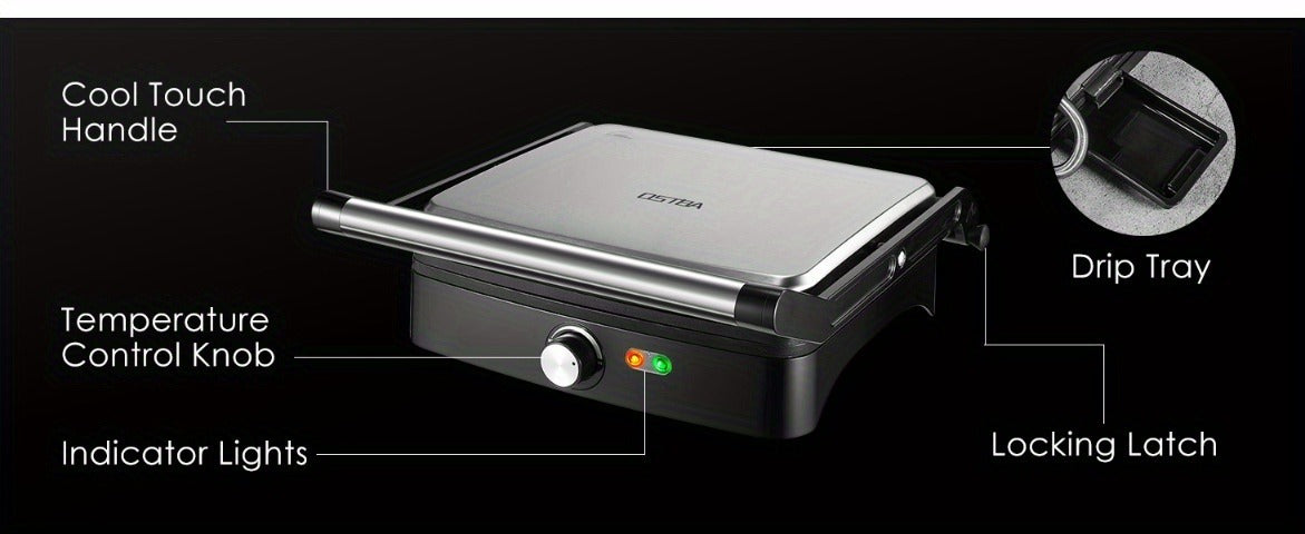 Panini Press Grill Indoor Sandwich Maker 4 Slice – Non-Stick 1200W Electric Grill with Temperature Control, 180° Opening, Removable Drip Tray | Countertop Steak & BBQ Grill