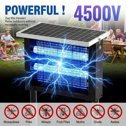 Solar Bug Zapper Outdoor 4500V | Mosquito Killer Wireless Portable | Fly Zapper Electric Trap with 10ft Cord | Bug Zapper for Patio Backyard Garden