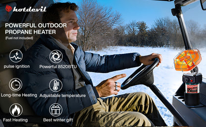 Golf Cart Heater 8520 BTU Portable Propane Catalytic Burner with Cup Holder Mount, Pulse Ignition, Wind-Resistant Low-Emission Design for EZGO, Yamaha, Club Car, UTV, Camping & Ice Fishing