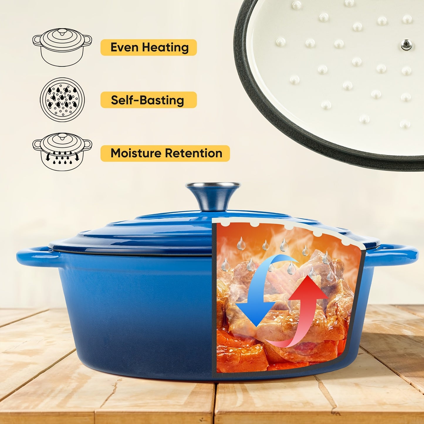 Dutch Oven Enameled Cast Iron 4.5QT with Lid & Dual Handles – Oval Non-Stick Enamel Coating for Bread Baking Soups Stews Braising | Stovetop to Oven Safe 500°F 5 Colors Available