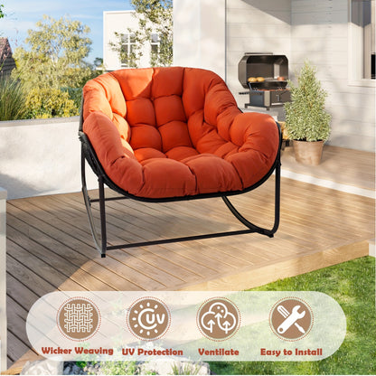Papasan Rocking Chair Outdoor Wicker Egg Chair with Cushion & Pillow, Large Patio Rocker for Garden, Backyard & Porch, 8 Colors