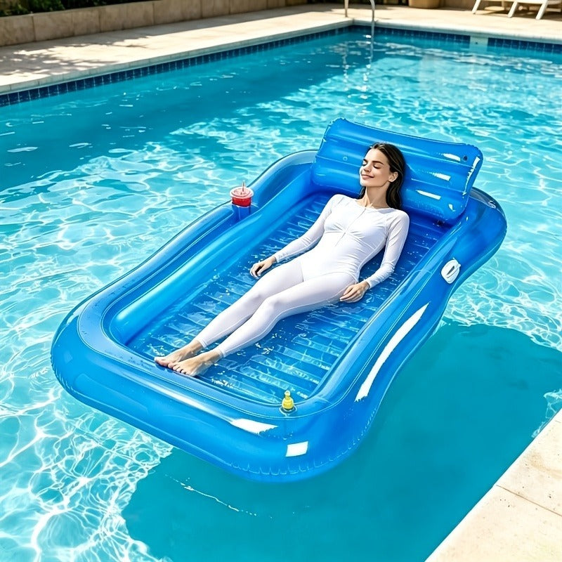 Inflatable Tanning Pool Lounger with Sprinkler | 74"x45" XL Pool Float with Pillow & Cup Holder for Adults