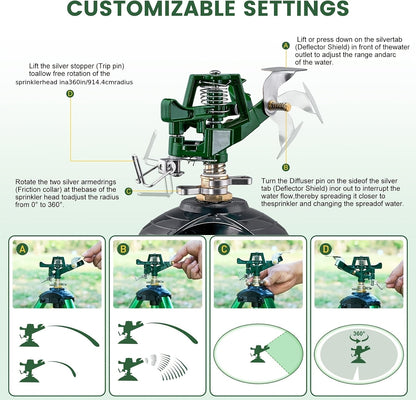 Impact Sprinkler Tripod 360° Zinc Head Lawn Yard Irrigation Flip Lock