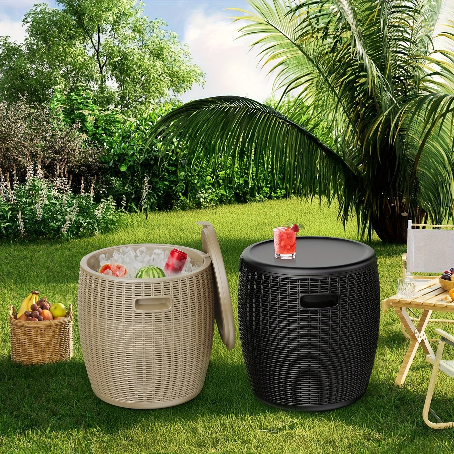 Outdoor Storage Bin 40L Rattan Deck Box UV Protected Weather Resistant