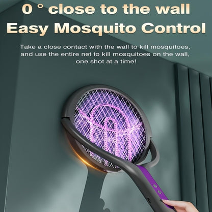 2-in-1 Mosquito Trap Lamp & Retractable Electric Fly Swatter Racket – USB Rechargeable Base, Extendable Handle Bug Zapper for Home & Bedroom Pest Control