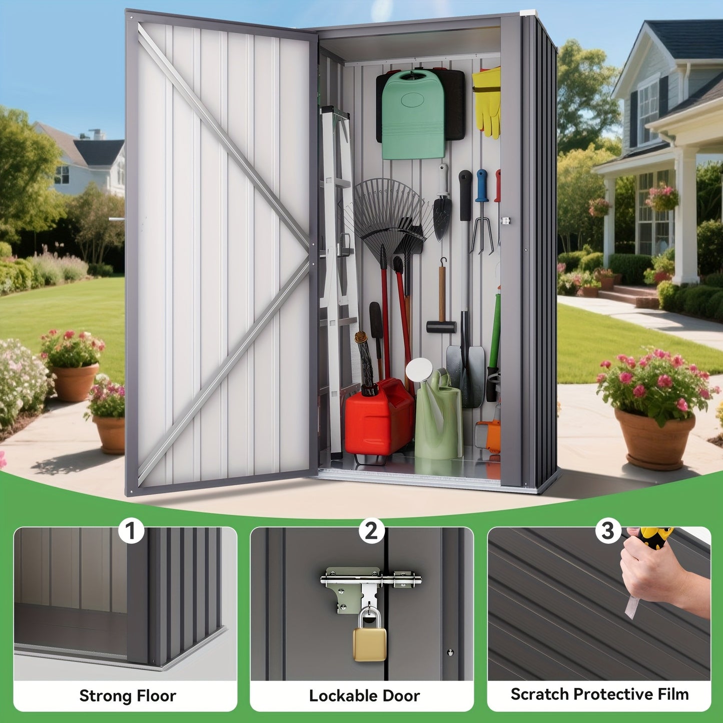 Outdoor Storage Shed Metal Garden Shed with Lockable Door