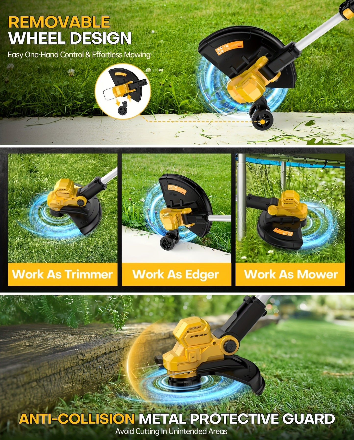 Cordless String Trimmer for DeWalt 20V Max, 12-Inch 20000RPM Brushless 3-in-1 Weed Eater with Auto-Feed, 6 Blades & 4 Spools – Lawn Edger & Patio Cleaner, Tool Only