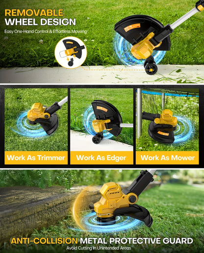 Cordless String Trimmer for DeWalt 20V Max, 12-Inch 20000RPM Brushless 3-in-1 Weed Eater with Auto-Feed, 6 Blades & 4 Spools – Lawn Edger & Patio Cleaner, Tool Only