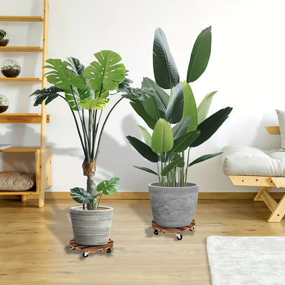 Rolling Plant Stand with Locking Wheels 2-Pack - Heavy Duty Wooden Planter Caddy for Indoor Outdoor Large Potted Plants, 12x12x3 Inch