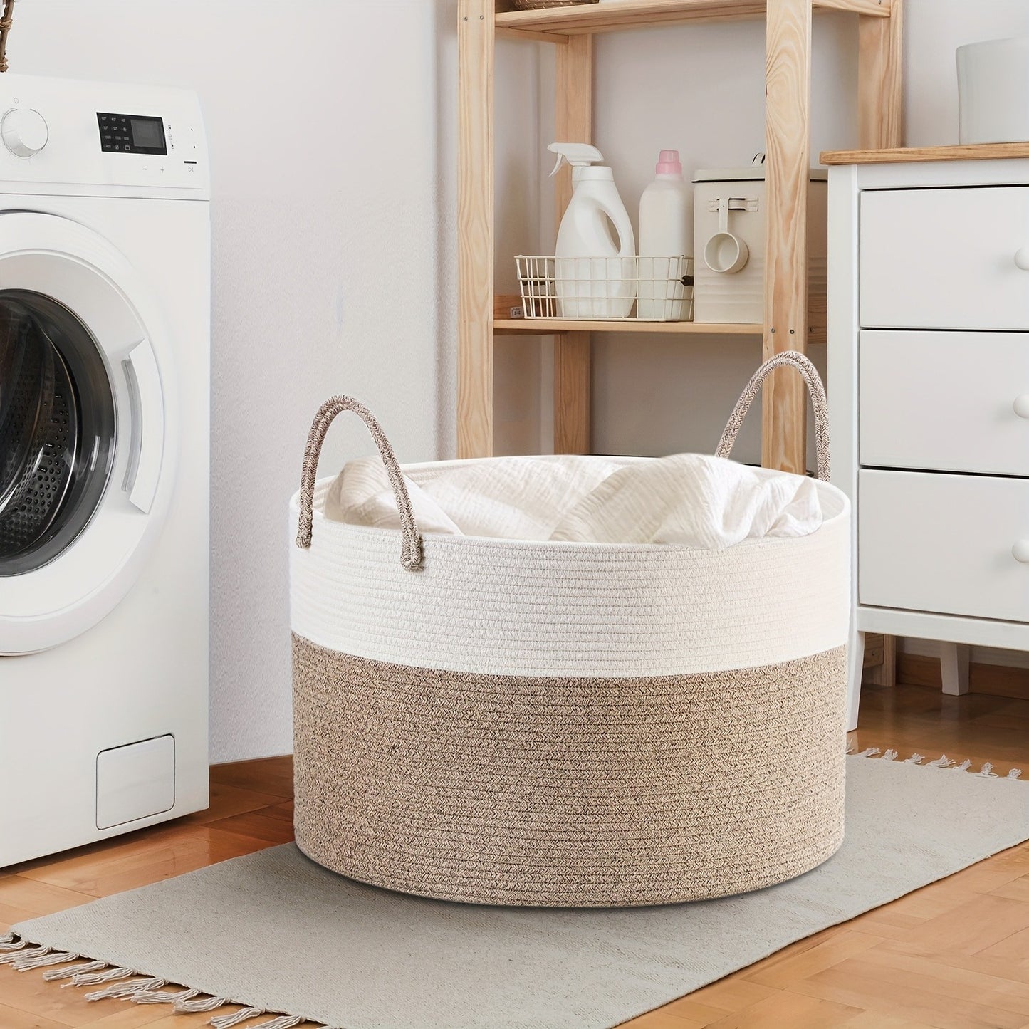 Rope Basket with Handles | Large Capacity Storage Organizer for Blankets, Clothes & Plants – Soft Polyester, Multiple Colors