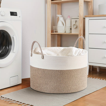 Rope Basket with Handles | Large Capacity Storage Organizer for Blankets, Clothes & Plants – Soft Polyester, Multiple Colors