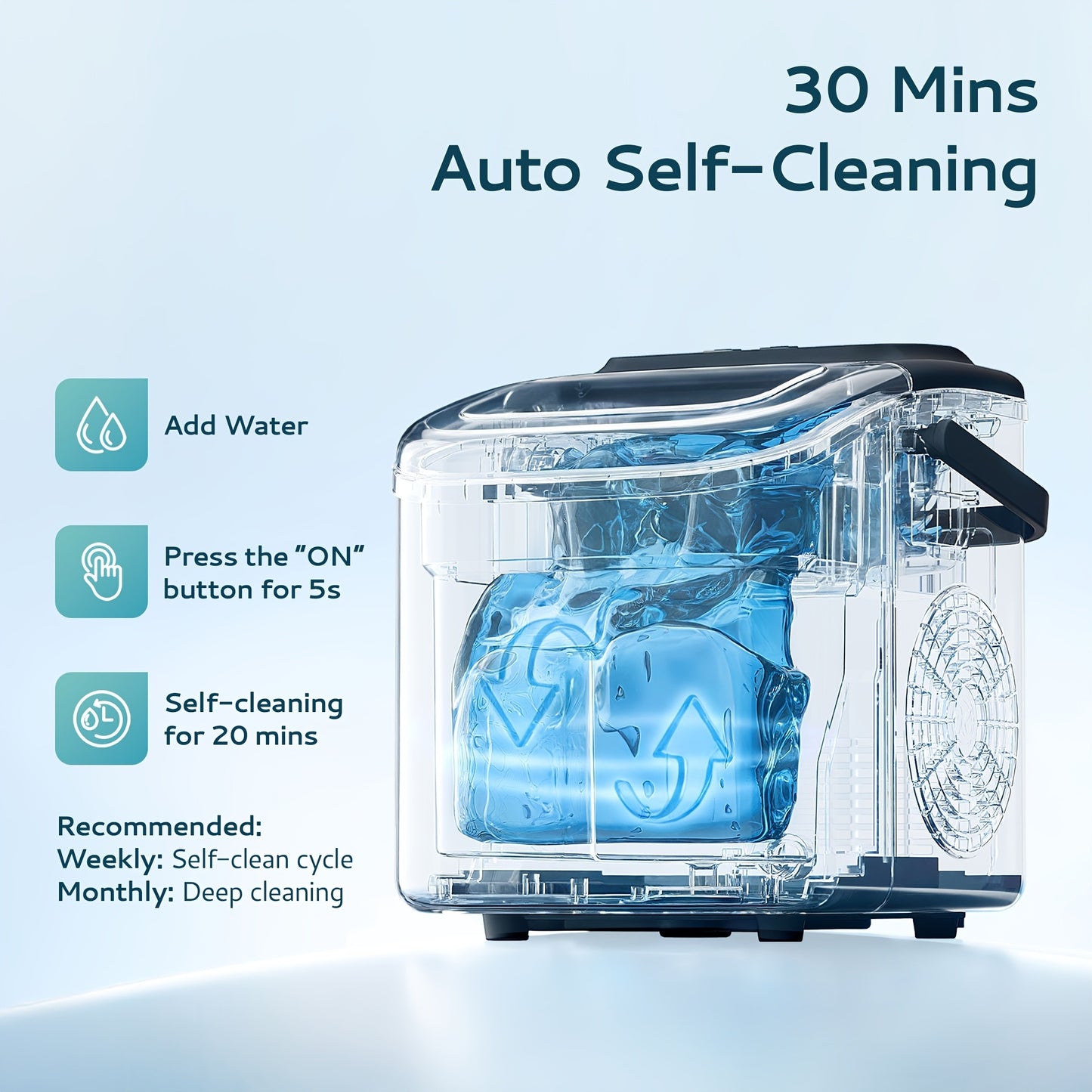 Portable Ice Maker Machine 26-29 Lbs Bullet Ice Self-Cleaning Countertop