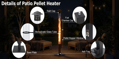 Outdoor Wood Pellet Patio Heater 56 Inch, Smokeless Portable Pellet Stove with Rain Cap, Viewing Window & Ash Tray – Backyard Porch Garden Camping Fire Pit