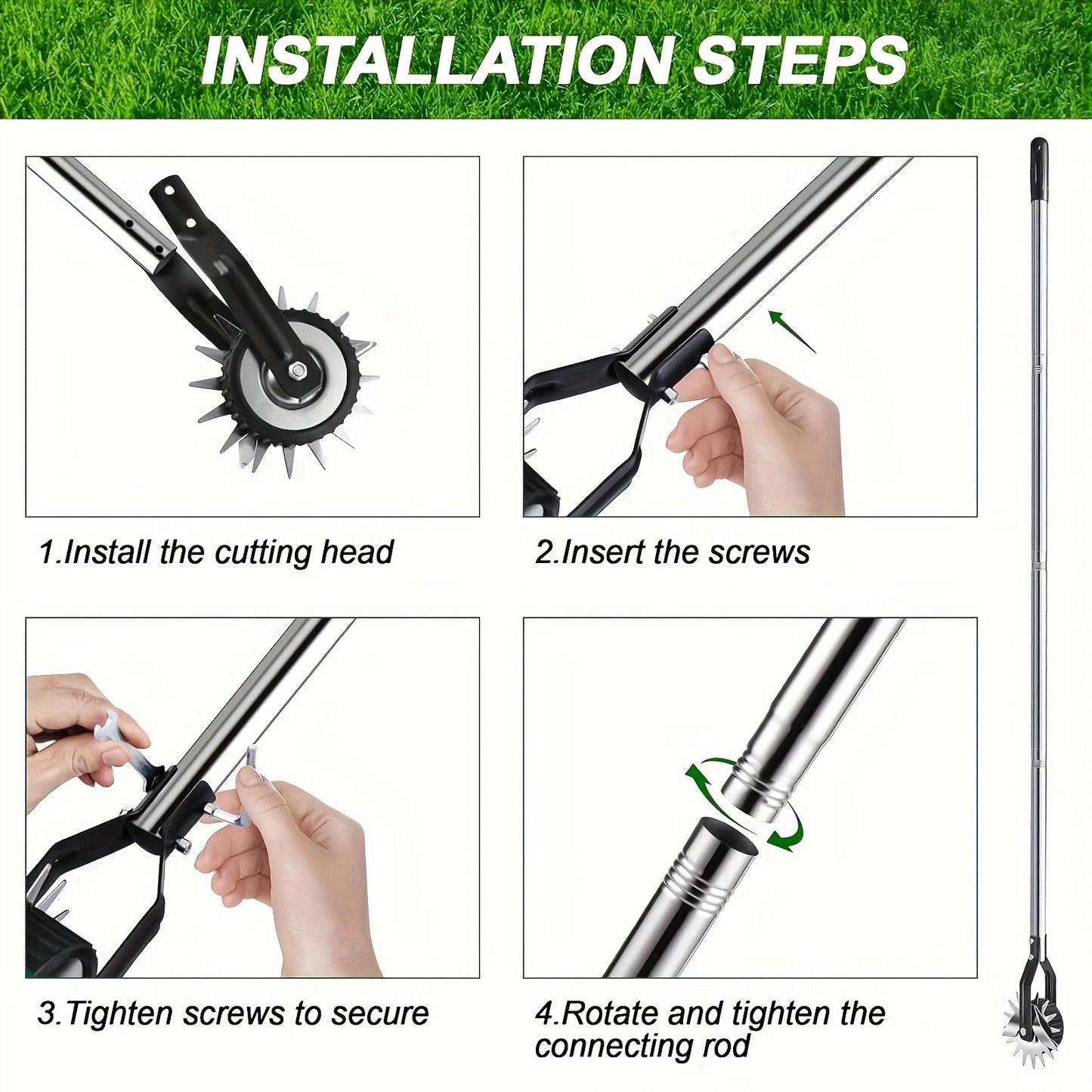 Wheeled Lawn Edger Manual Rotary Trimmer with 3/4-Section Stainless Steel Handle – Walk-Behind Grass Edger for Sidewalk, Driveway & Yard Weeding
