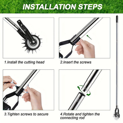 Wheeled Lawn Edger Manual Rotary Trimmer with 3/4-Section Stainless Steel Handle – Walk-Behind Grass Edger for Sidewalk, Driveway & Yard Weeding